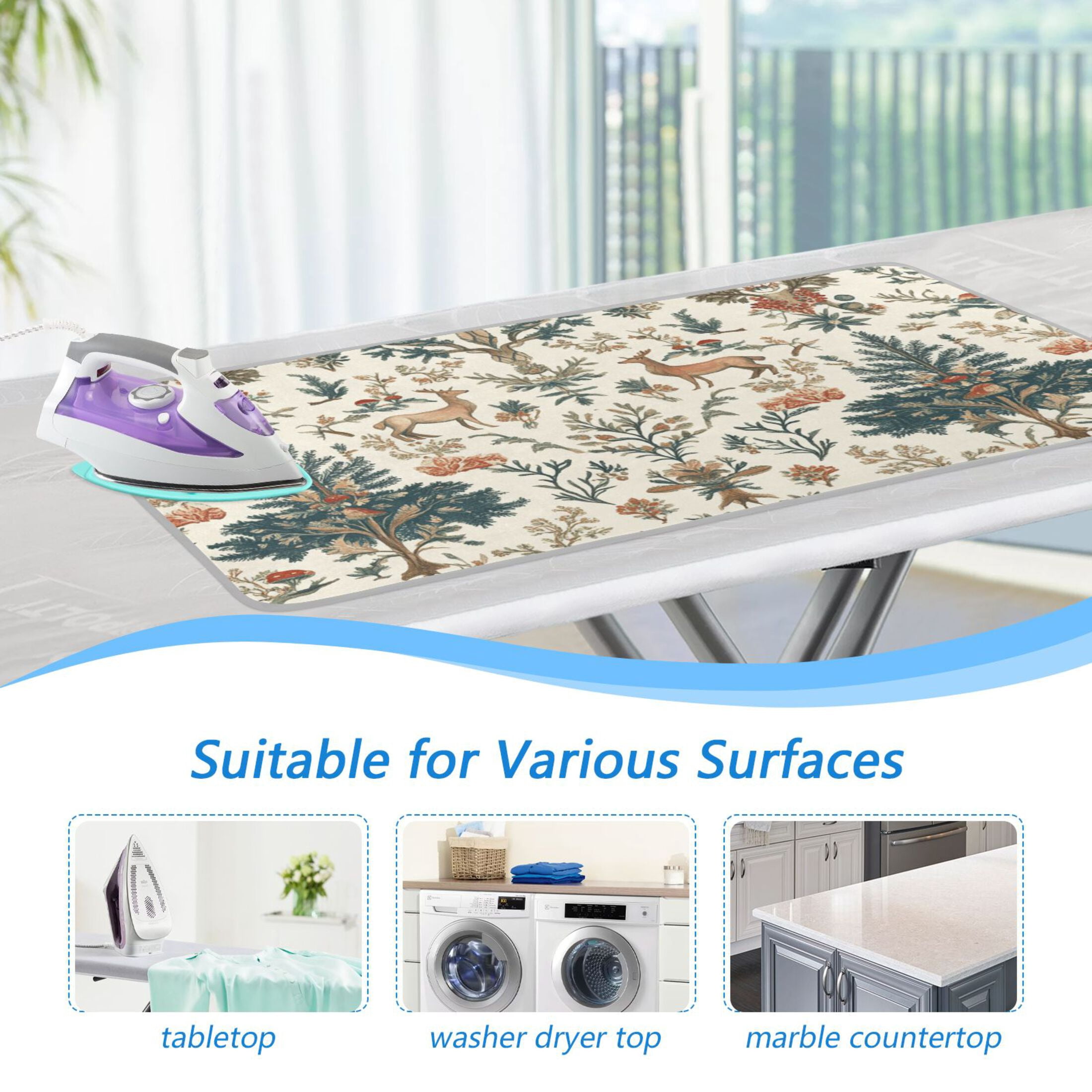 Deer and Pine Print Ironing Mat Blanket for Table Top Travel Portable Ironing Board Pad 47.2x27.6 Inch