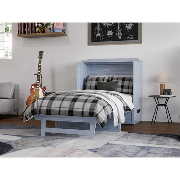 Northfield Twin XL Solid Wood Modern Murphy Bed Chest with Mattress in Driftwood