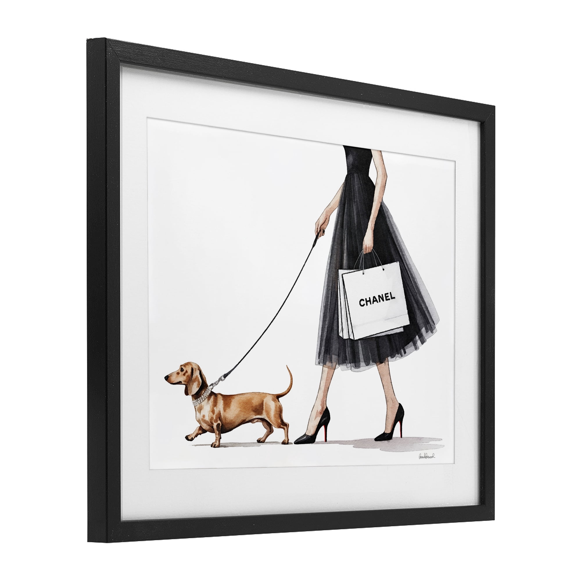 Stupell Industries Glam Dog Walking Black Framed Print Under Glass, design by Amanda Greenwood
