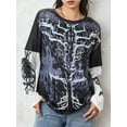 thumbnail image 3 of Michellecmm  Women Grunge T-Shirt Vintage Skull Print Long Sleeve Tops Streetwear, 3 of 9