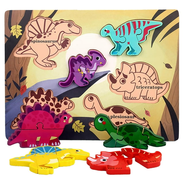 Rompecabezas de madera con forma de animal para niños, educativo, para desarrollar formas. Mundo de los dinosaurios