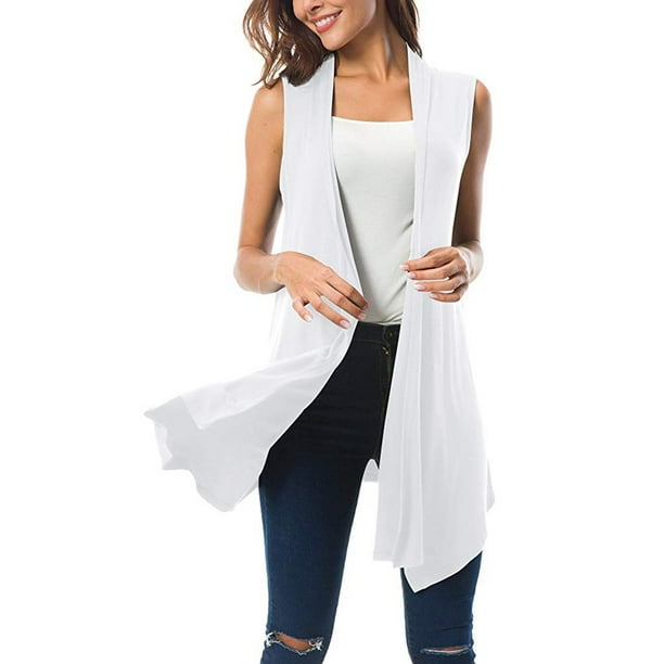 Cardigan For Women Plus Size Women'S Sleeveless Draped Open Front Cardigan  Vest Asymmetric Hem Blouse Tops White M - Walmart.com