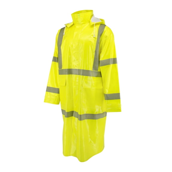 Radians RW08C Unisex Durable Hi-Vis Class 3 Self-Extinguishing Raincoat, Trench coat Length, Waterproof Construction, Segmented Reflective, Lime Size 4X - 1 EA