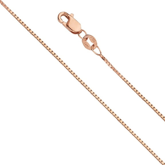 Precious Stars Genuine 14K Rose Gold Solid 0.8mm Box Link Chain Necklace for Men and Women - Perfect for Pendants - Available in 16" 18" 20" 22" 24"