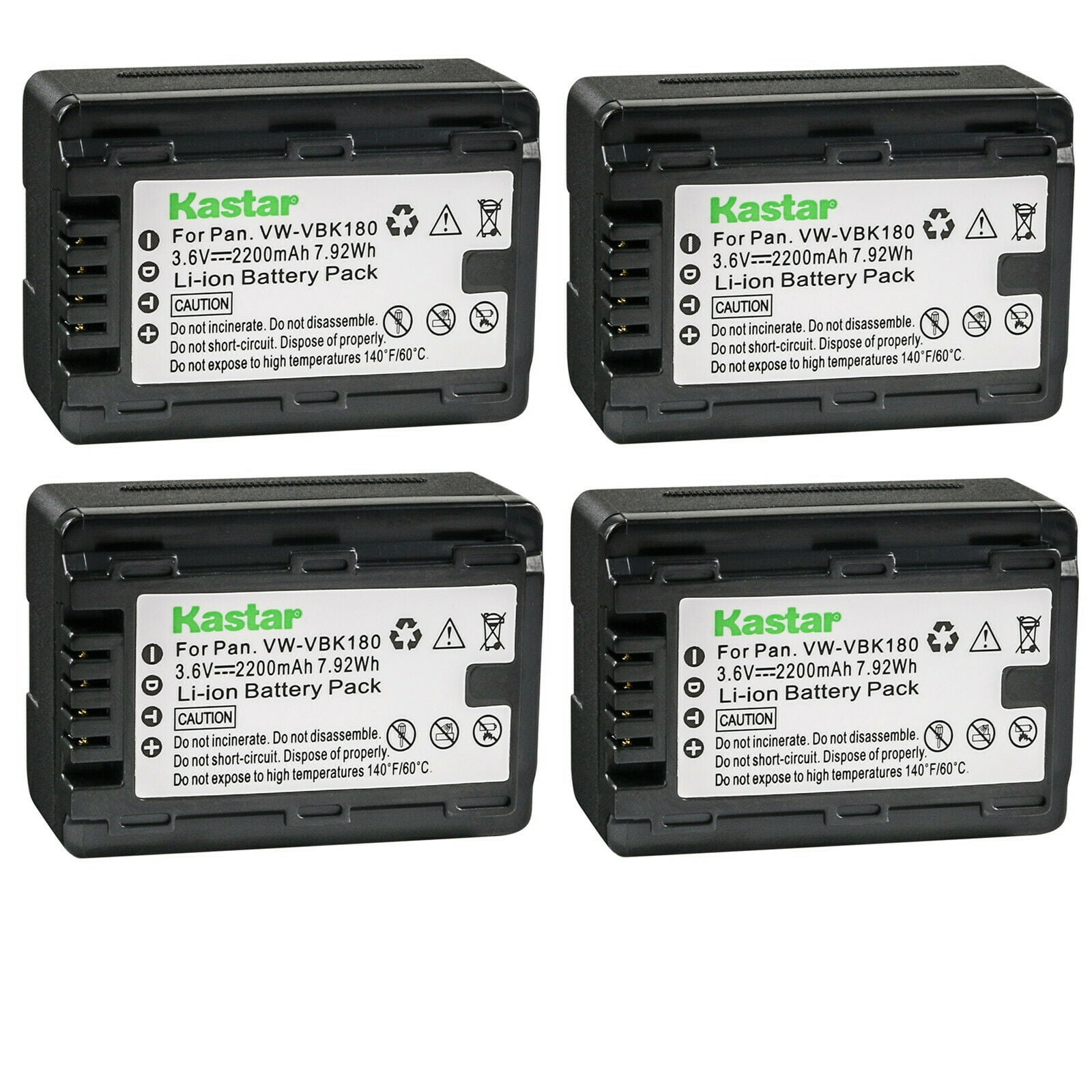 Kastar 2-Pack Battery VW-VBK180 Replacement for Panasonic HDC