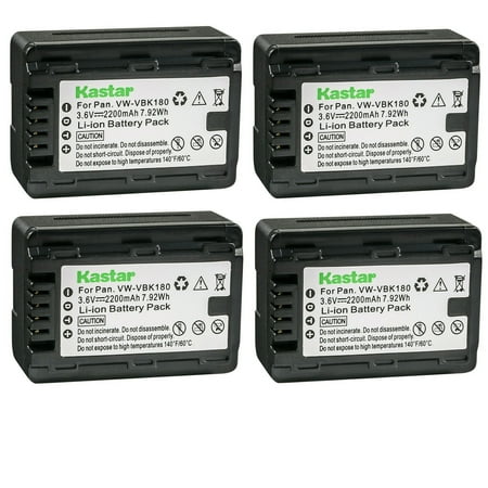 Kastar 4-Pack Battery VW-VBK180 Replacement for Panasonic HDC-SD60S  HDC-SD66  HDC-SD80  HDC-SD80GK  HDC-SD80P  HDC-SD80PC  HDC-SD80R  HDC-SD90  HDC-SD90EB-W-2012  HDC-SD90GK  HDC-SD90GK-3D Camera