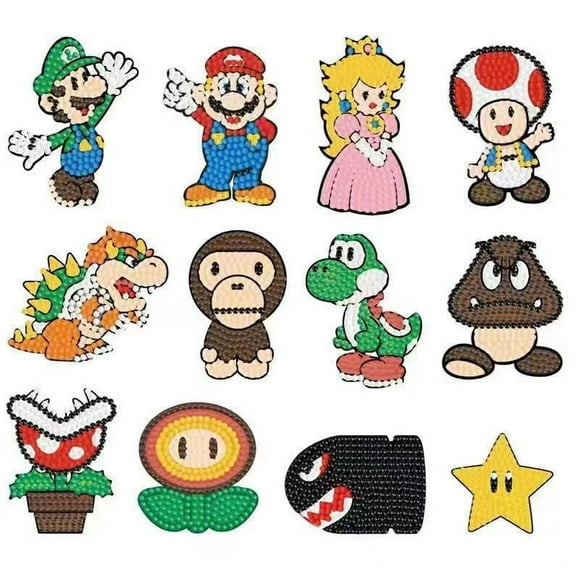 12pcs Mario Diamond Painting Kit for Kids DIY Diamond Painting Set