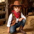 thumbnail image 5 of mgoYE Cowboy Cowgirl Outfits for Boys, Toddler Kids Dress Up Role Play Parties Cowboy Kids' Vest & Bandana Set Hat(Brown,7-8 Years), 5 of 7