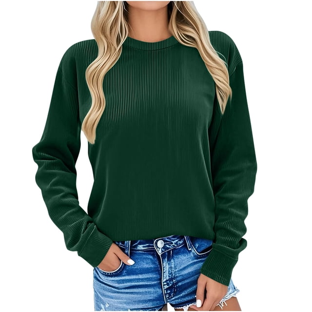 Mgmyaa Hauts en Velours Côtelé pour Femmes Col Rond Manches Longues Sans Capuche Chandails en Molleton Chandail Chemises