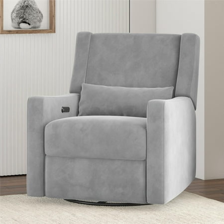 Baby Relax Otto Swivel Gliding Power Recliner with Dual USB Ports and Lumbar Pillow, Light Gray Velvet