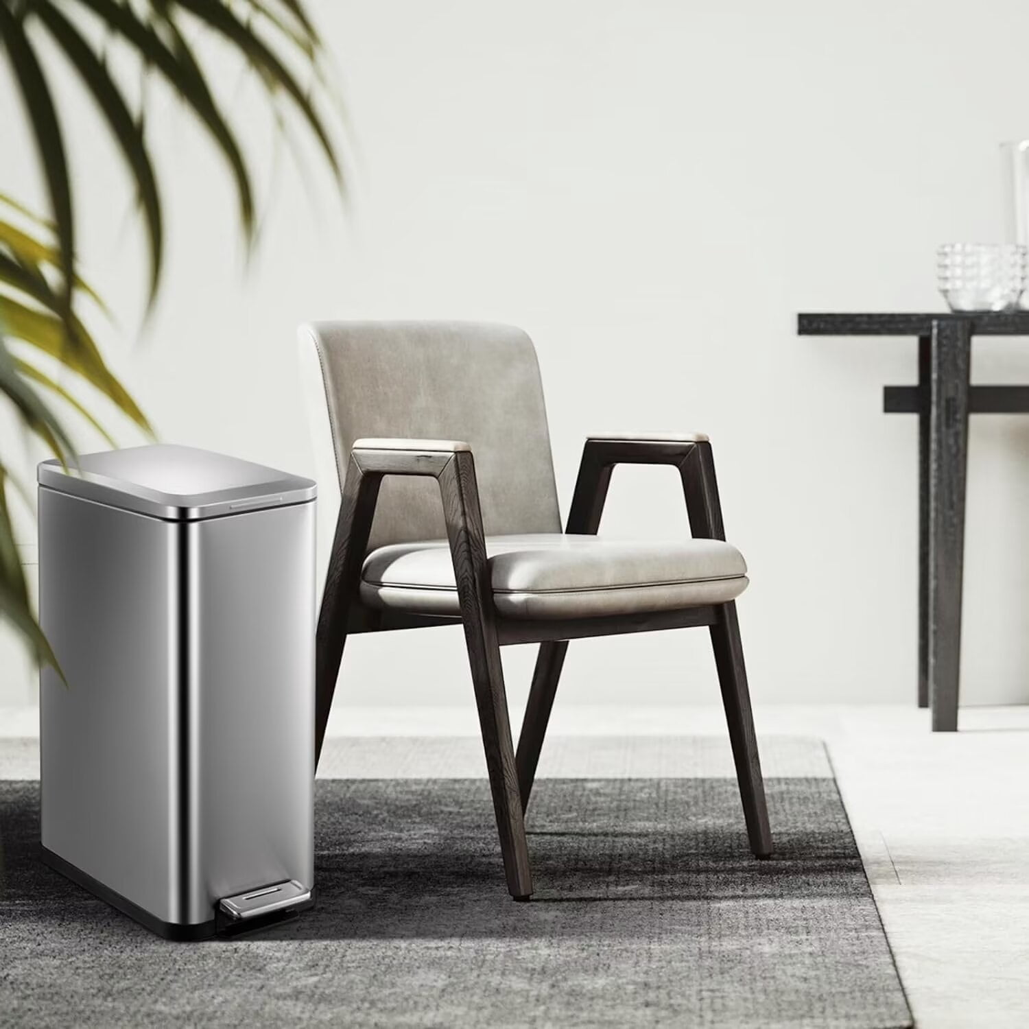 ATENOW Slim Kitchen Trash Can 13 Gallon Hands-Free Stainless Steel Trash Can with Lid, Step Pedal, Rectangular Trash Bin Wastebasket for Kitchen, Office, Bedroom, Living Room