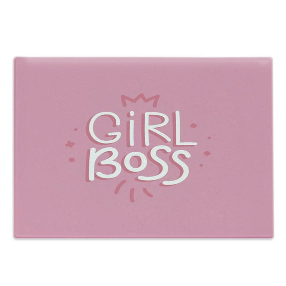 Girl Boss Cutting Board, Simplistic Feminine Concept Typographic Image in Pinkish Tones, Decorative Tempered Glass Cutting and Serving Board, in 3 Sizes, by Ambesonne