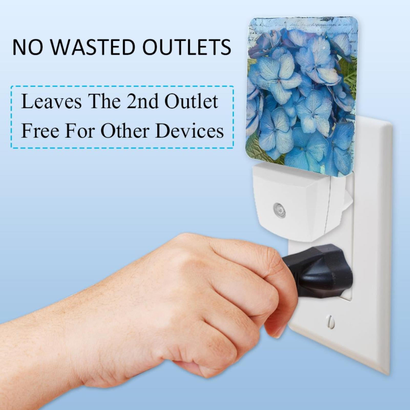 PhooArto Blue Hydrangeas Leaves Plug in LED Night Light Auto Sensor Dusk to Dawn Decorative Night for Bedroom, Bathroom, Kitchen, Hallway, Stairs, Baby's Room, Energy Saving