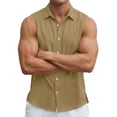 thumbnail image 5 of Inglocry Mens Button Down Summer Shirts Sleeveless Cotton Linen Beach Tank Top Basic Solid Work Dress Shirt Khaki L, 5 of 6