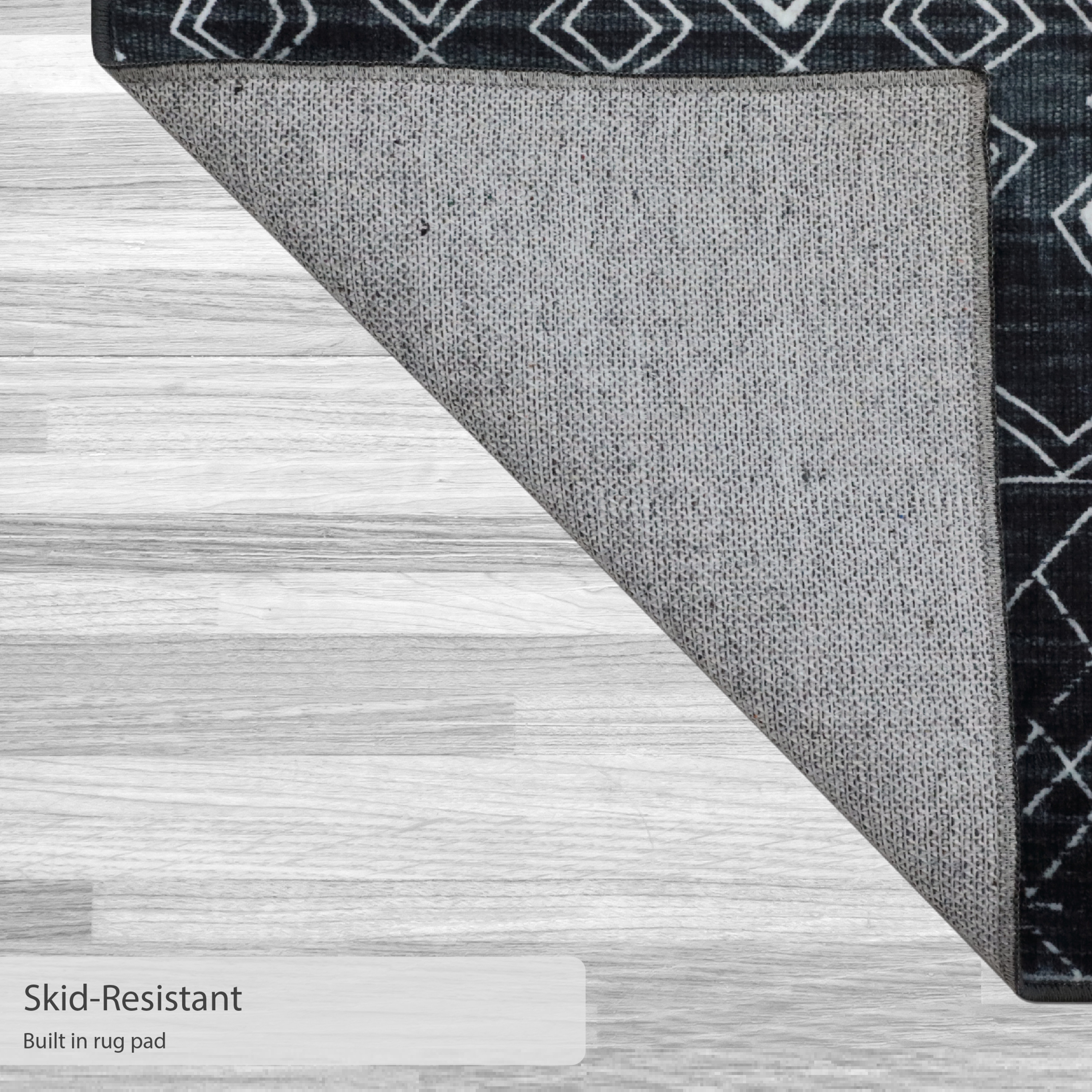 Washable Skid-Resistant Accent Rug Geometric Black 24" x 48"