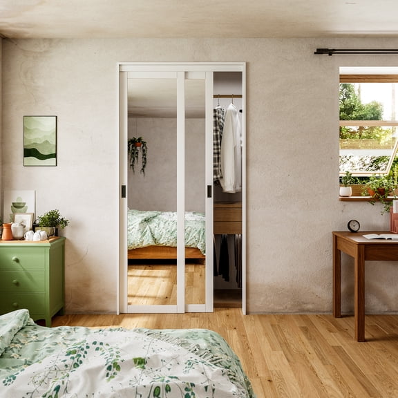 24" X 96" Sliding Pocket Door White Standard Door with Hardware Kit Set