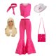 thumbnail image 3 of Movie Barbi Costume for Toddler Girls Margot Robbie Barbe Pink Top and Flared Trousers Suit Kids Halloween Birthday Party Set, 3 of 5