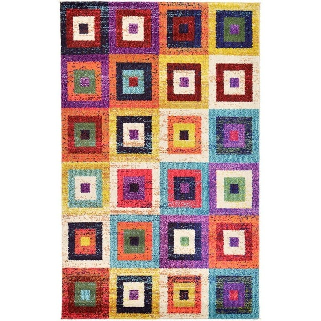 Unique Loom Estrella Geometric Squares Rug 3' 3 x 5' 3 Rectangle Multi/Beige