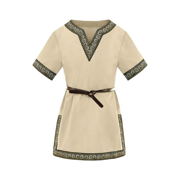 Zhuashum Chemises Garçons 8-9 Ans Manches Courtes Couleur Unie Fermeture Automne Hiver Col en V Basique Tenues de Mode Beige