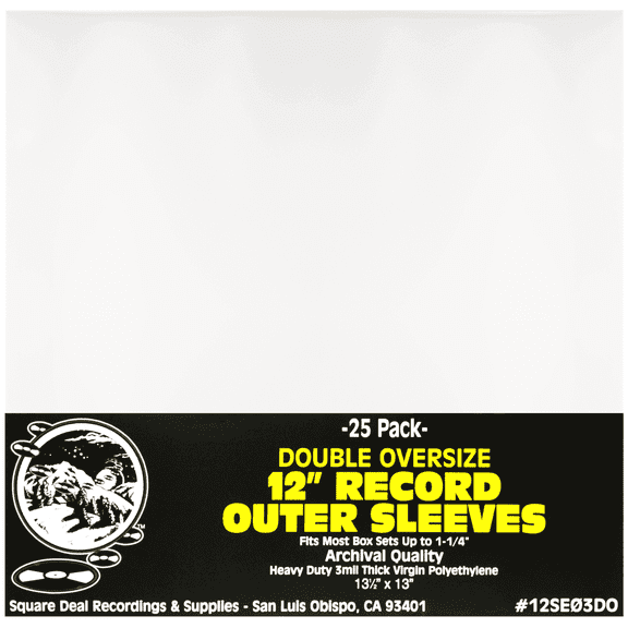 (25) 12" Double Oversize Record Outer Sleeves - Fits Most Box Sets up to 1.25" - Archival Quality Virgin Heavy Duty 3mil Thick Polyethylene #12SE03DO