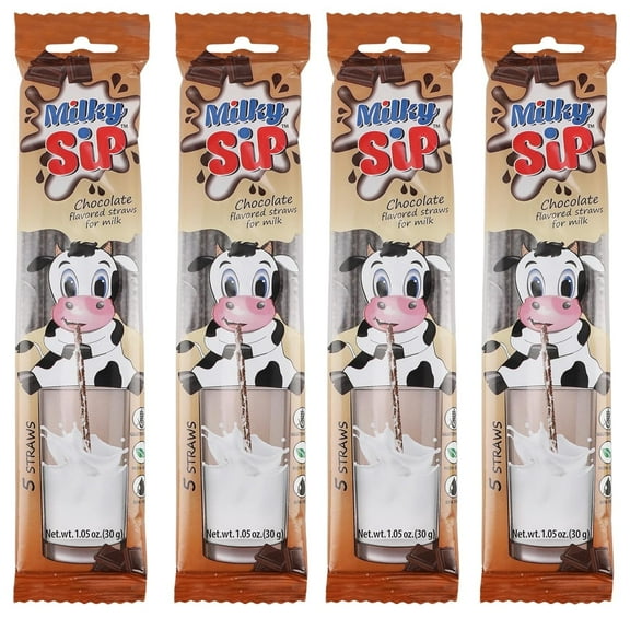 Milky Sip Magical Milk Straws - 4 Packs of 5 Pcs Each Chocolate Flavored Straws For Milk, 20 Milk Flavoring Straws for Kids. Makes Children Want and Love to Drink Milk