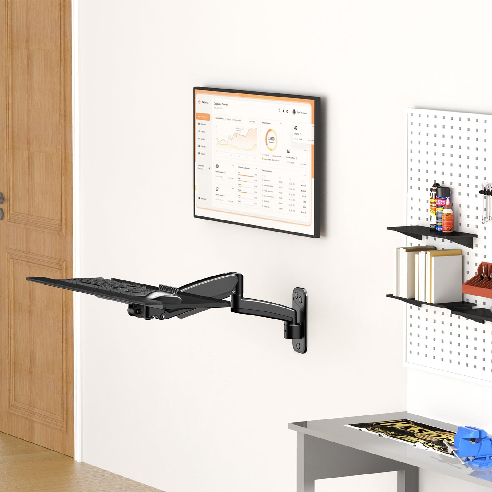 Keyboard Tray Wall Mount,Sit-Stand 26 Inch Keyboard and Mouse Stand, Black