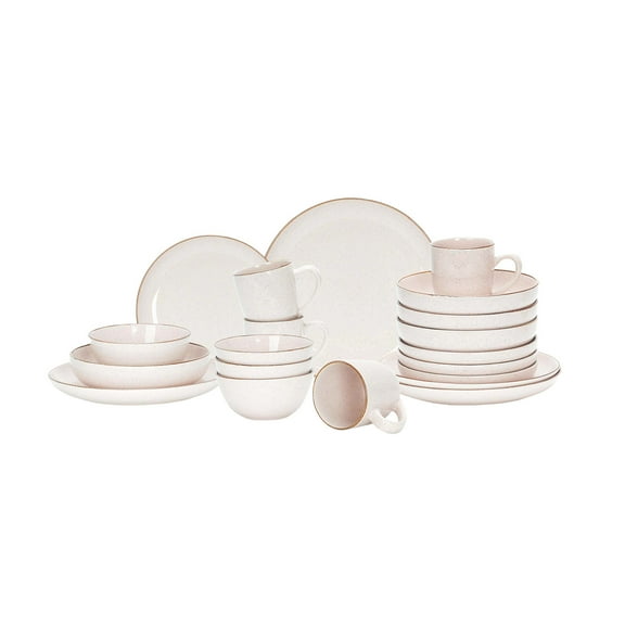 Nordic Style 20-Piece Round Stoneware Dinnerware Set - Reactive Glaze Plates & Bowls for 4 - Dishwasher Safe,Peach