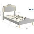 thumbnail image 2 of Twin Size Bed Frame with Adjustable LED Headboard and Footboard, Velvet Upholstered Princess Platform Bedframe for Kids/Girls, Wooden Slats Support, No Box Spring Needed, Gray, 2 of 9