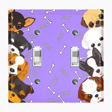 Metal Light Switch Plate Outlet Cover (Cute Tcup Dog Purple - Double Toggle)