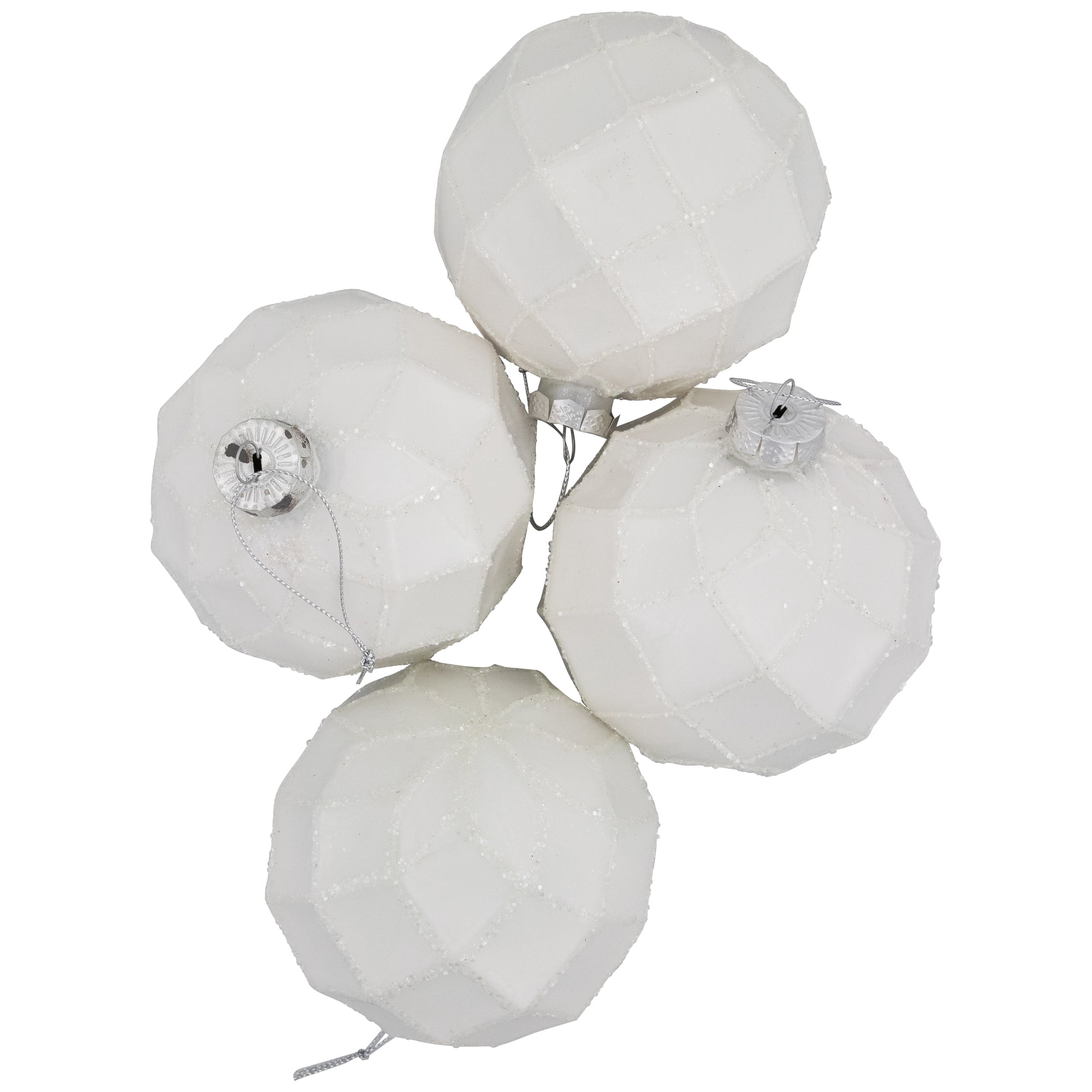 4ct Glittered White Christmas Glass Ball Ornaments 3.75" (95mm)
