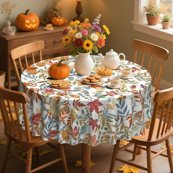 Fall Tablecloth Maple Leaf Table Cover Autumn Leaves Party Tablecloths Thanksgiving Round Table Covers for Harvest Holiday Party Farmhouse Kitchen Decor 60In