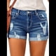 thumbnail image 3 of Shorts Vaqueros Desgastados de Tiro Medio-Alto para Mujer, con Bolsillos y Dobladillo Doblado, Informales, de Verano Azul Oscuro XL, 3 of 5