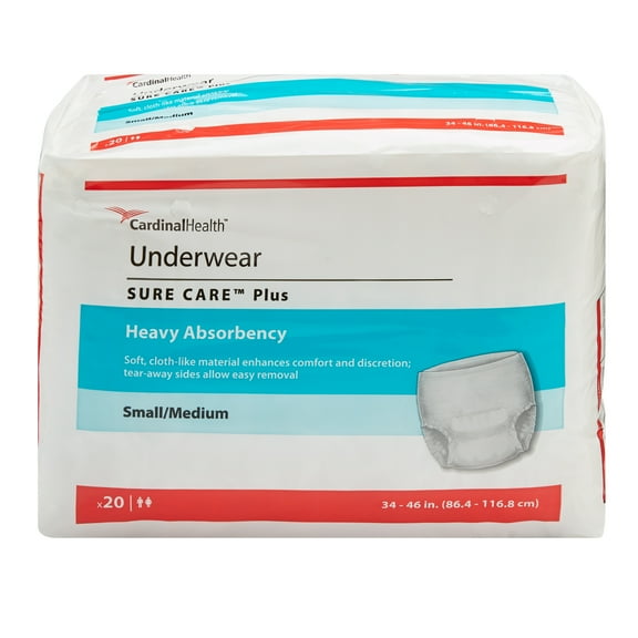 Sure Care™ Plus Cardinal  Absorbent Underwear (Small/Medium) Pull On with Tear Away Seams Adult Unisex Disposable Heavy Absorbency  Bag of 20