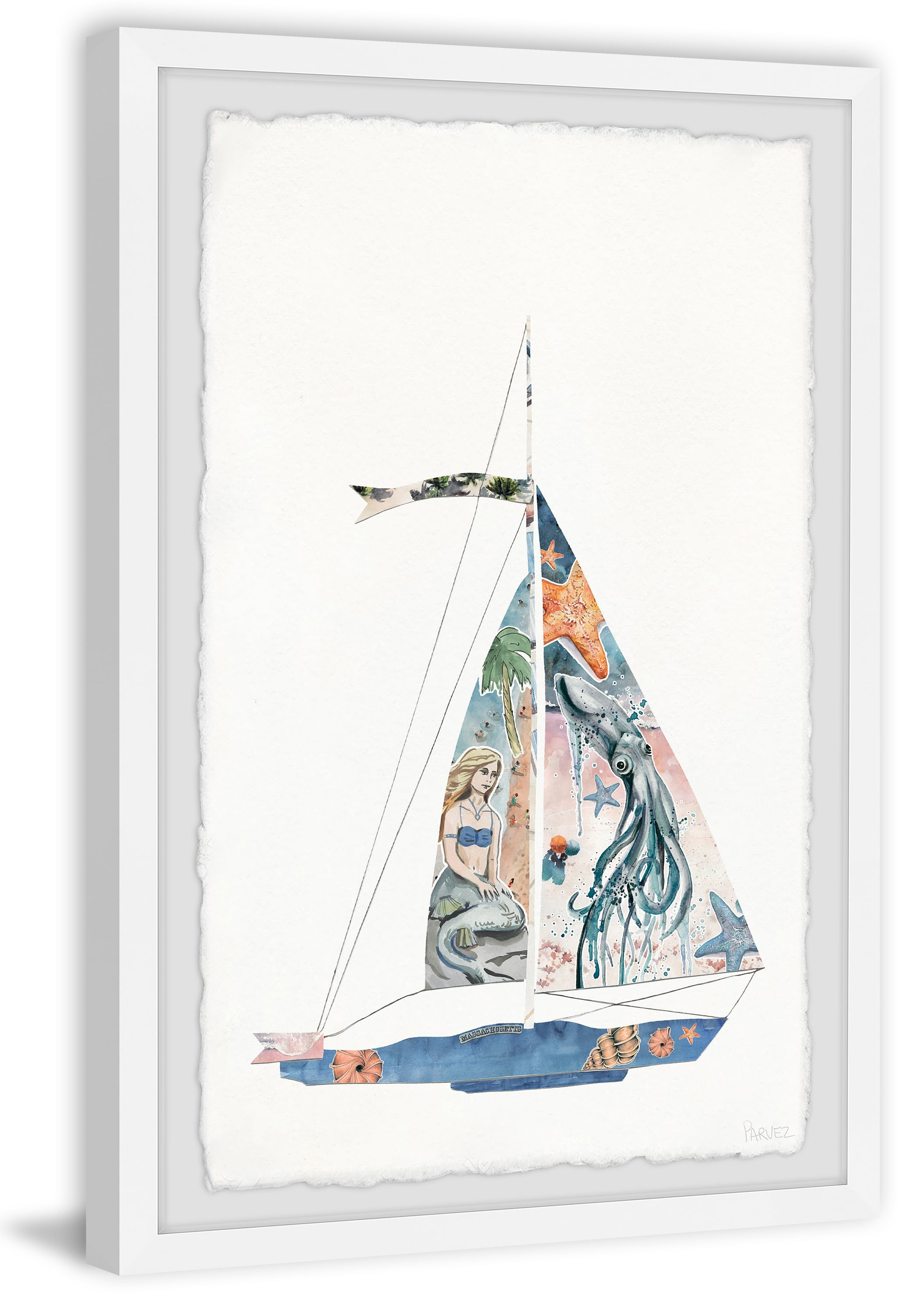 Parvez Taj Sailing Mermaid Framed Wall Art
