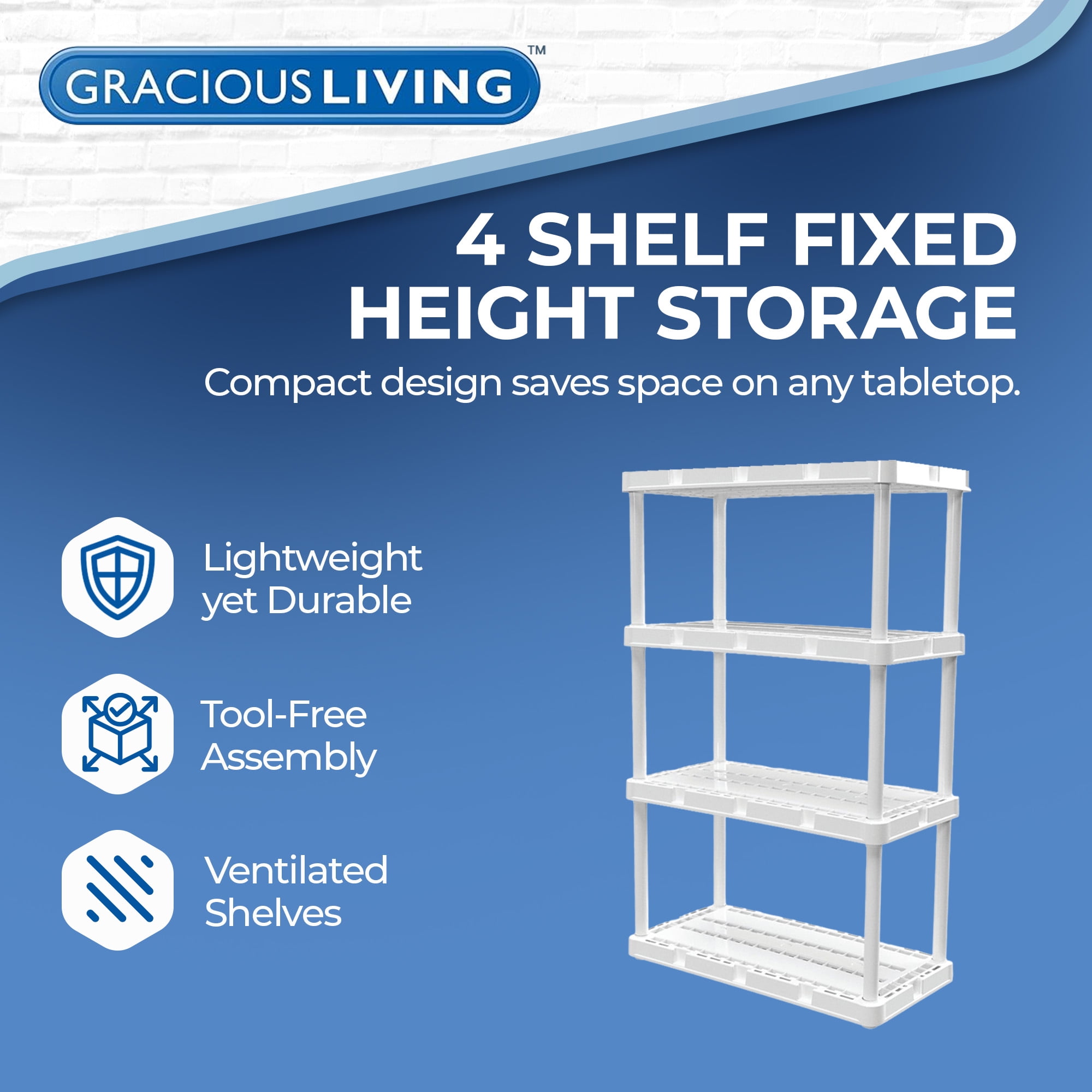 Gracious Living Knect-A-Shelf 4-Shelf Plastic Storage Shelves and Shelving Unit, White