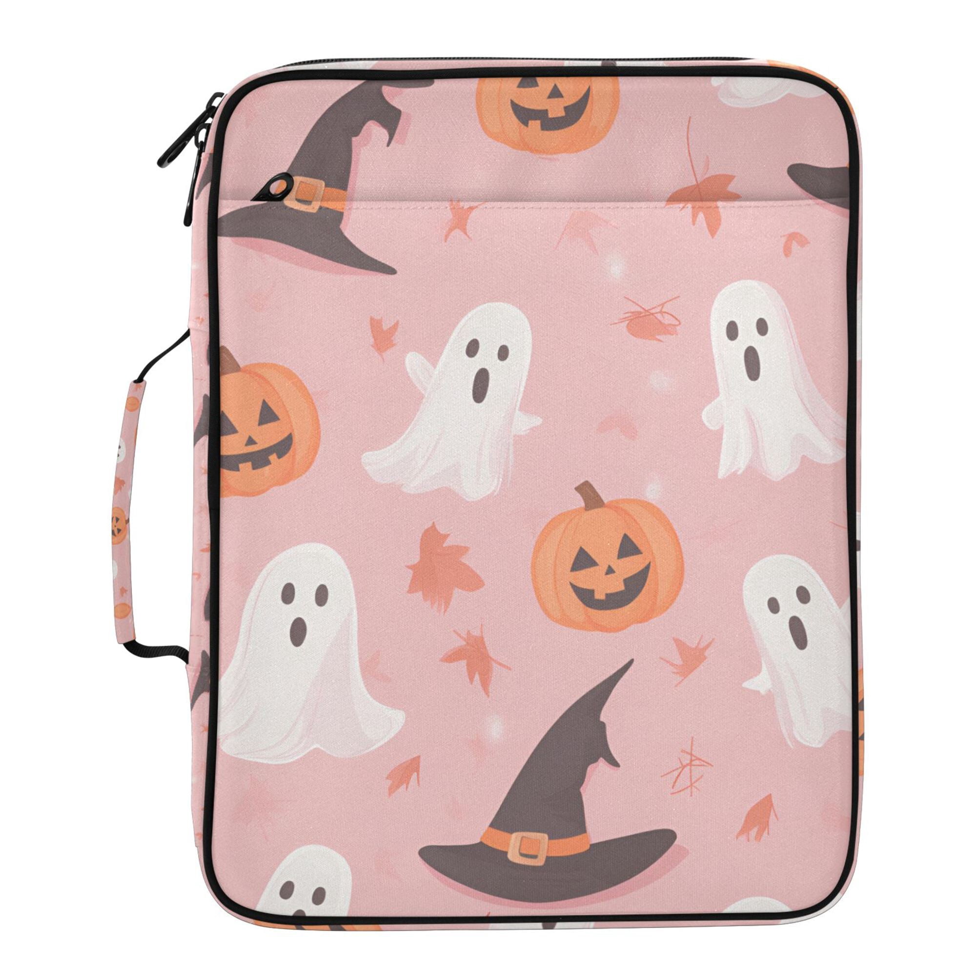 FORMRS Accordion File Folder A4 Size 7-Pocket Expanding Document Organizer Bag with 3 Ring Binder, Cute Pink Halloween