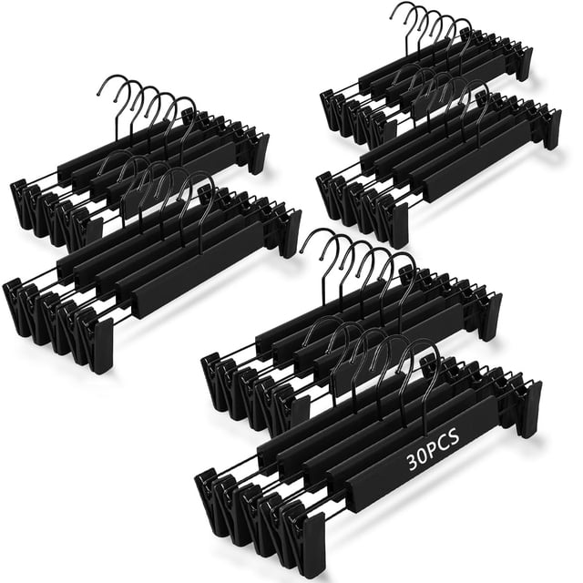 MXHIGO 30Pcs Ganchos para Pantalones con Pinzas de Alta Resistencia, Perchas de Plástico PP para Ropa Jeans y Falda, Antideslizantes, Ajustables, Ligero y Duradera, Ganchos Metalicos Girato