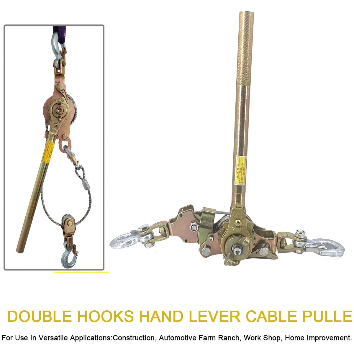 HD 2 Ton Ratcheting Lever Hoist Hand Puller Come Along 2 Hooks Cable Dual Gear 