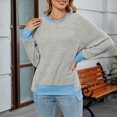 thumbnail image 5 of Yokua Women's Loose Long Sleeve Crew Neck Colorblock T-Shirt Casual High-Low Hem Ribbed Knit Top, 5 of 10