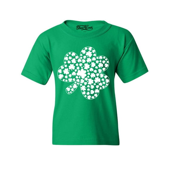 Shop4Ever Kids Irish Shamrock Clover Cloud St. Patrick's Day Graphic Child's Youth T-Shirt X-Large Irish Green