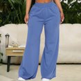 thumbnail image 3 of Quixlent Women Casual Pants Solid Color Wide Leg Trousers with Pockets Elastic High Waist Hip Hop Style Long Pants, 3 of 8