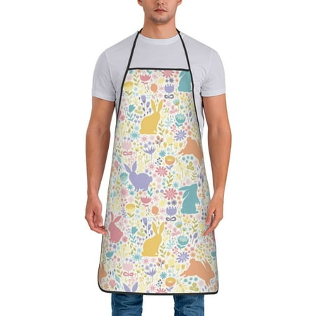 

Naloa 1Pack Adjustable Bib Apron Waterdrop Resistant Cooking Kitchen Aprons for Women Men Chef Flower Color Rabbit Print