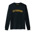 thumbnail image 3 of Daxton Retro Pittsburgh Arch Font Long Sleeves TShirt Soft Med Weight Cotton, 2Pk Black Gold Oat Black, M, 3 of 5