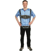 Oktoberfest Costume Lederhosen Realistic Faux Blue Shirt