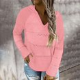 thumbnail image 2 of Fesfesfes Women Hooded Casual Solid V-Neck Long Sleeves Hooded Sweater Blouse Tops Under $10, 2 of 8