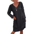 thumbnail image 1 of Bellella Robe Midi pour Femmes Col en V Manches Longues Poches Noires 3TG, 1 of 2