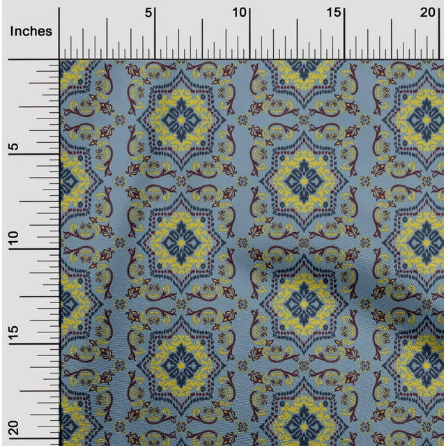 oneOone Tissu Viscose Georgette Imprimé Floral Ikat 1 Yard 42 Pouces de Large