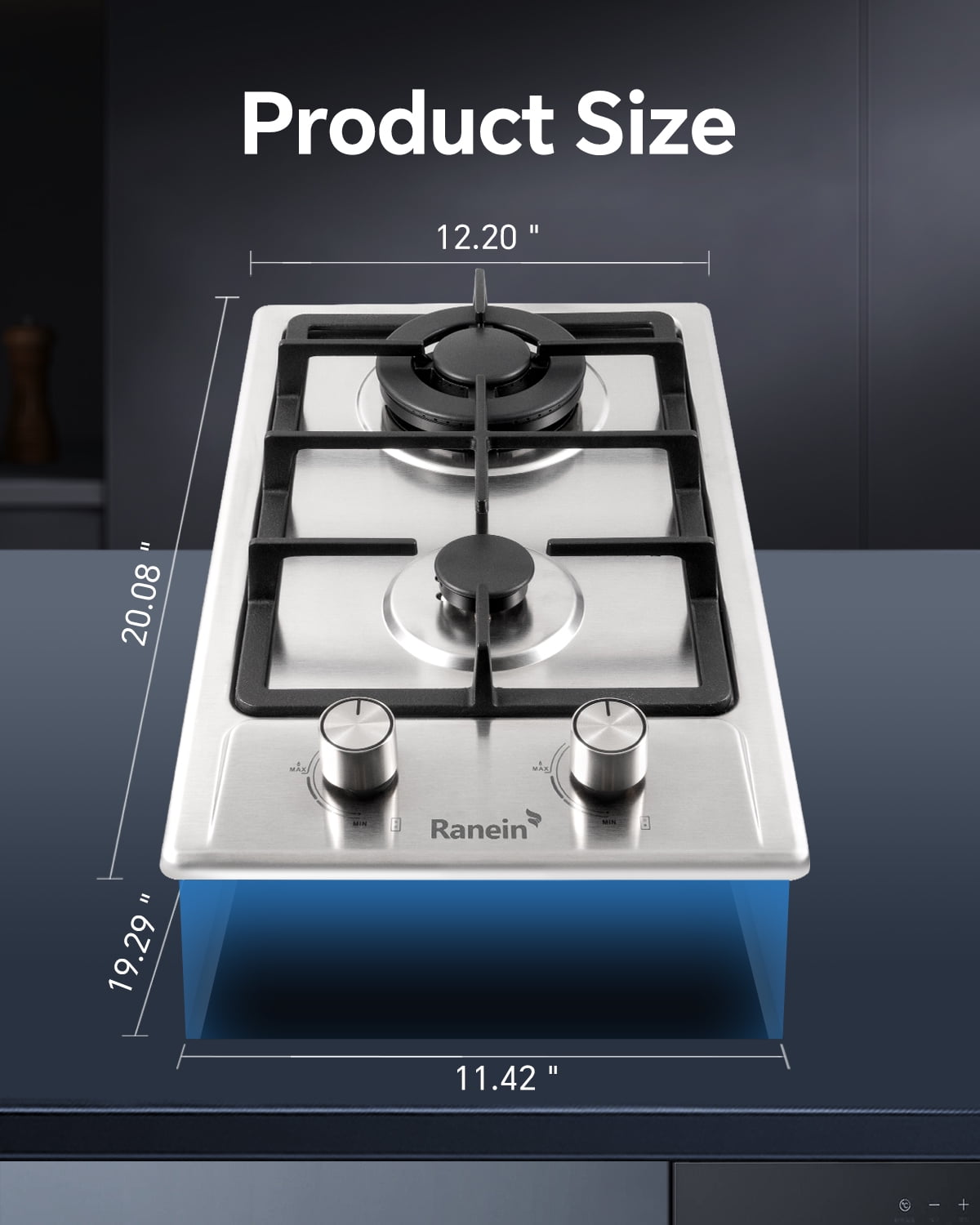 Ranein 12-Inch Gas Cooktops in Stainless Steel with 2 Burners