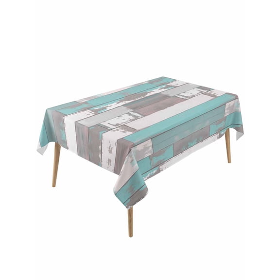 Turquoise Gray Table Cloth, Country Retro Mottled Texture Wood Grain Waterproof Tablecloth for Rectangle Tables, Reusable Washable Fabric Table Cover for Restaurant Kitchen Dining Tables 60"x120"