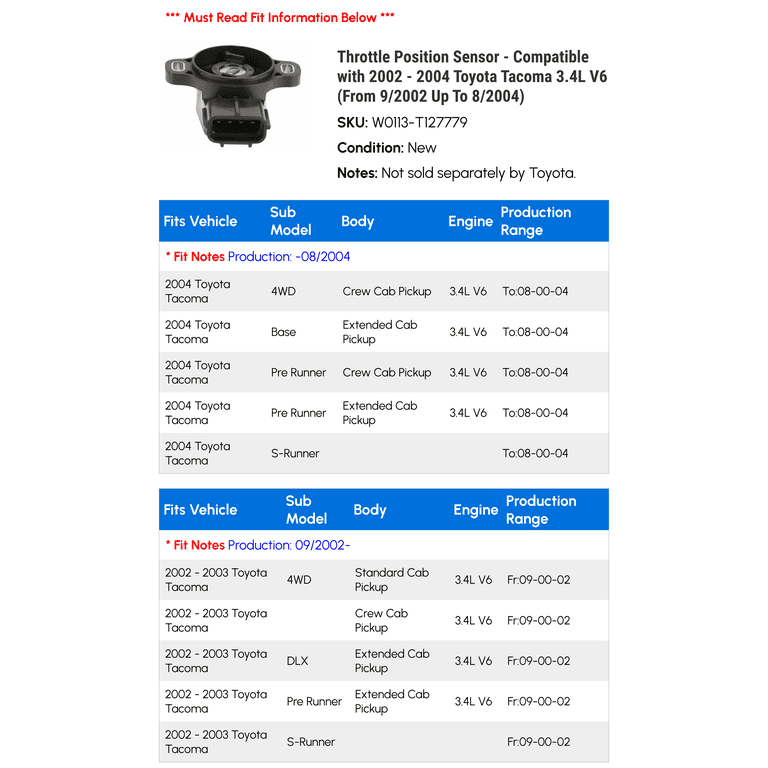 Toyota TPS Sensor Throttle Position Sensor For Toyota Tacoma 2.4L 2.7L 3.4L 1996-2004 - USA Made Headlights For Toyota Tacoma